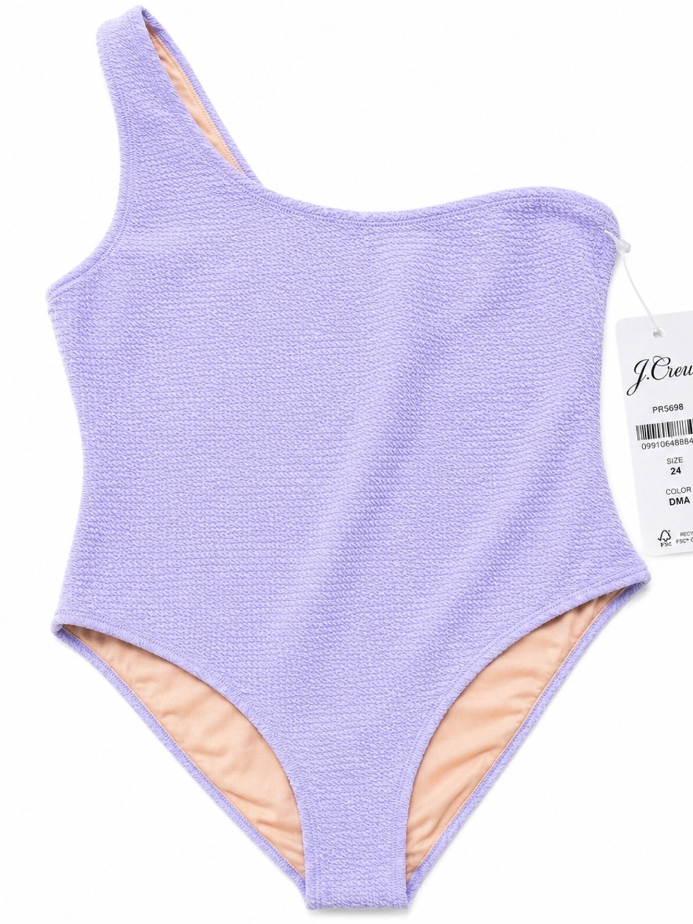 J.Crew Re-Imagined One Shoulder Textured One Piece Swimsuit Lavender